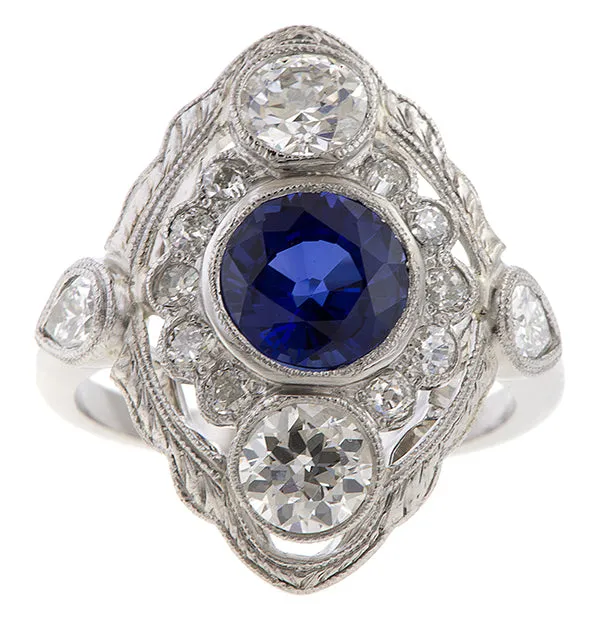 Art Deco Sapphire & Diamond Dinner Ring