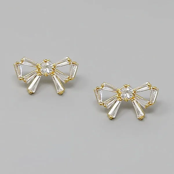 Bow CZ Pave Stud Earrings