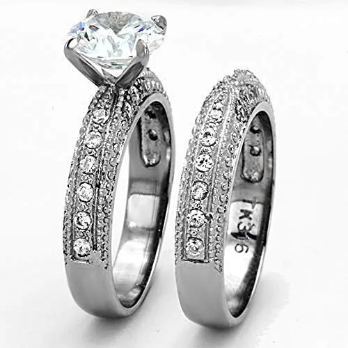 WildKlass Stainless Steel Wedding Ring High Polished (no Plating) Women AAA Grade CZ Clear
